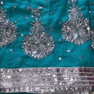 Shimmering Turquoise Sari with Blouse